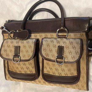 DOONEY & BOURKE Jacquard Signature Logo Canvas & Leather Shoulder Bag Briefcase